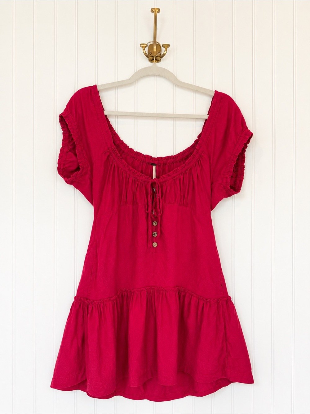 Free People Perri Linen Drop Waist Mini Dress Small Wild Rose Pink